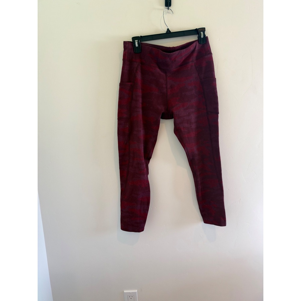 Pact Organic Cotton Camo Leggings Burgundy Red High Waist Side Pockets Large
